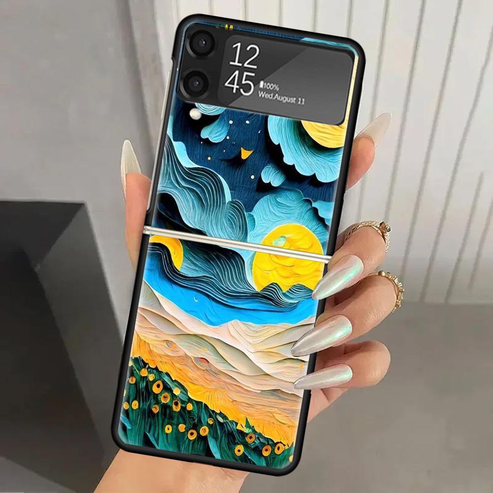 Natural Trees in Mountain Ranges Hard PC Phone Case For Samsung Galaxy Z Flip 7 6 5 4 3 Black ZFlip7 ZFlip6 Flip5 Flip4 Flip3 5G