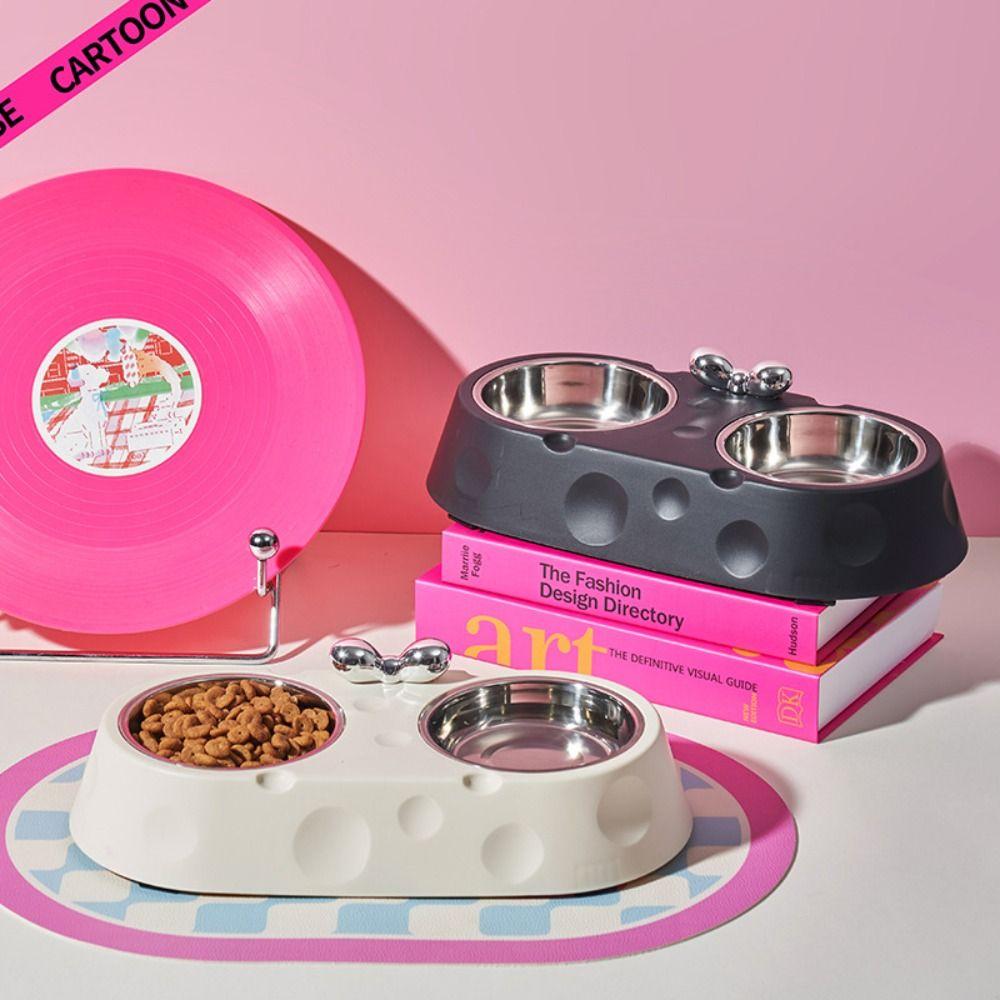 Double Bowl Puppy Food Feeder Cheese Shaped Kitten Feeding Bowl Pet Drinking Dish  Pet Supplies