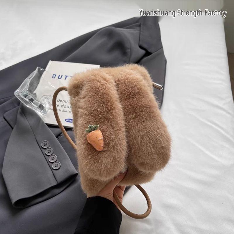 Módní plyšová crossbody taška 2024 - Roztomilý design králíčka, ideální na podzim/zimu