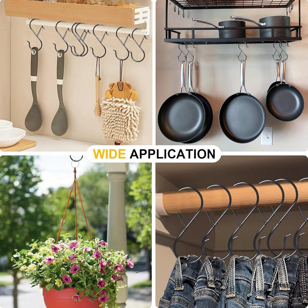 12 Pack Large S Hooks for Hanging, 5 inch Heavy Duty Metal S Hooks with Safety Buckle S Shaped Hooks Pot Rack Closet Hooks for Hanging Plants,