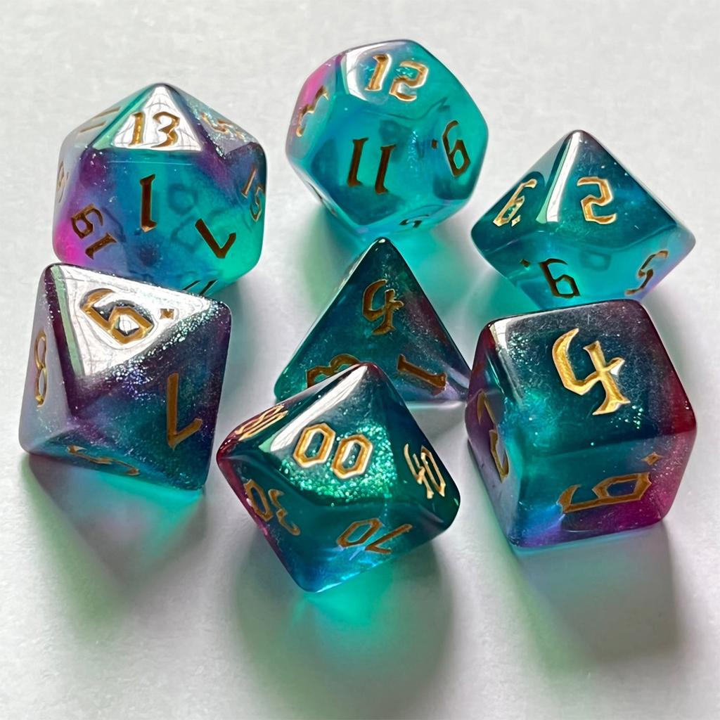 7pcs Game Dice Set Double Color Golden Number Typeface Polyhedral Dice for Table Game
