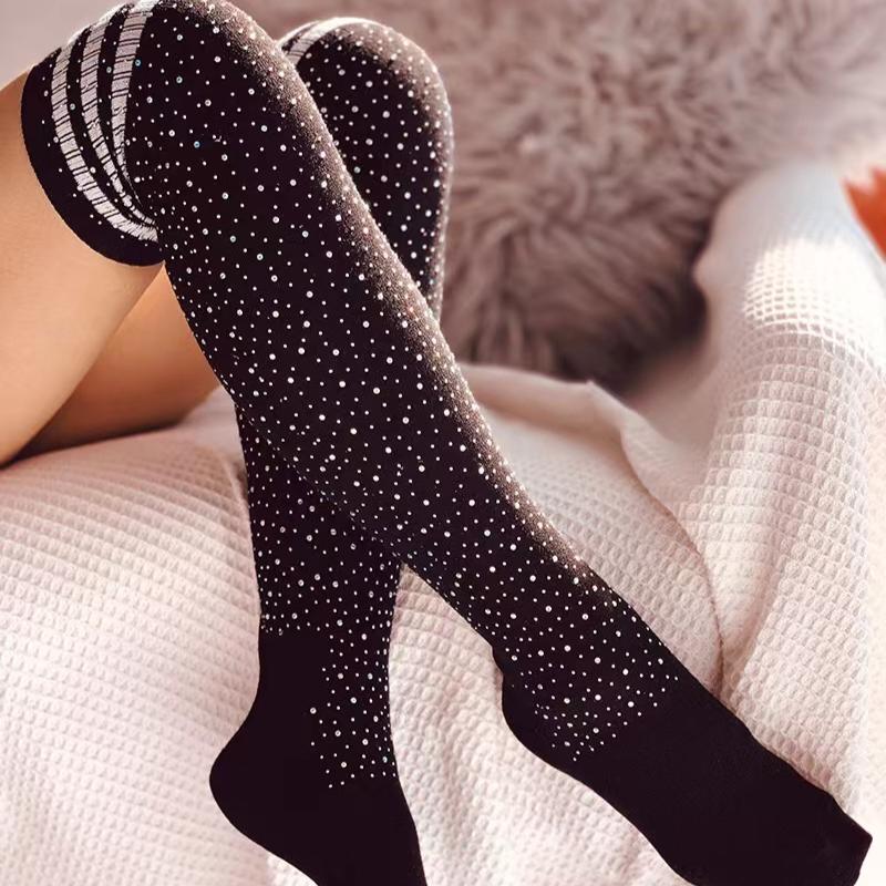 

Женские сексуальные хлопковые носки с кристаллами, высокие чулки выше колена One Size