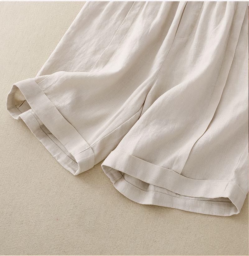 2024 Women's High Waist Cotton Linen A-line Shorts - Summer Elastic Wide Leg Casual Five-Point Pants