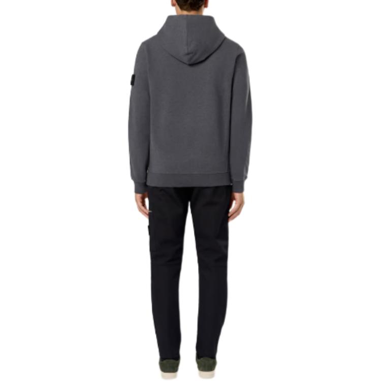 STONE ISLAND Solid Color Hooded Logo Print Long Sleeve Sweatshirt Men Sweatshirt Gray 811560820-V0M67