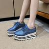 Platform Single Shoes Autumn New Round Toe Lace-Up Front Sequin Anti-Slide Heel Low-Top Women's Shoes
