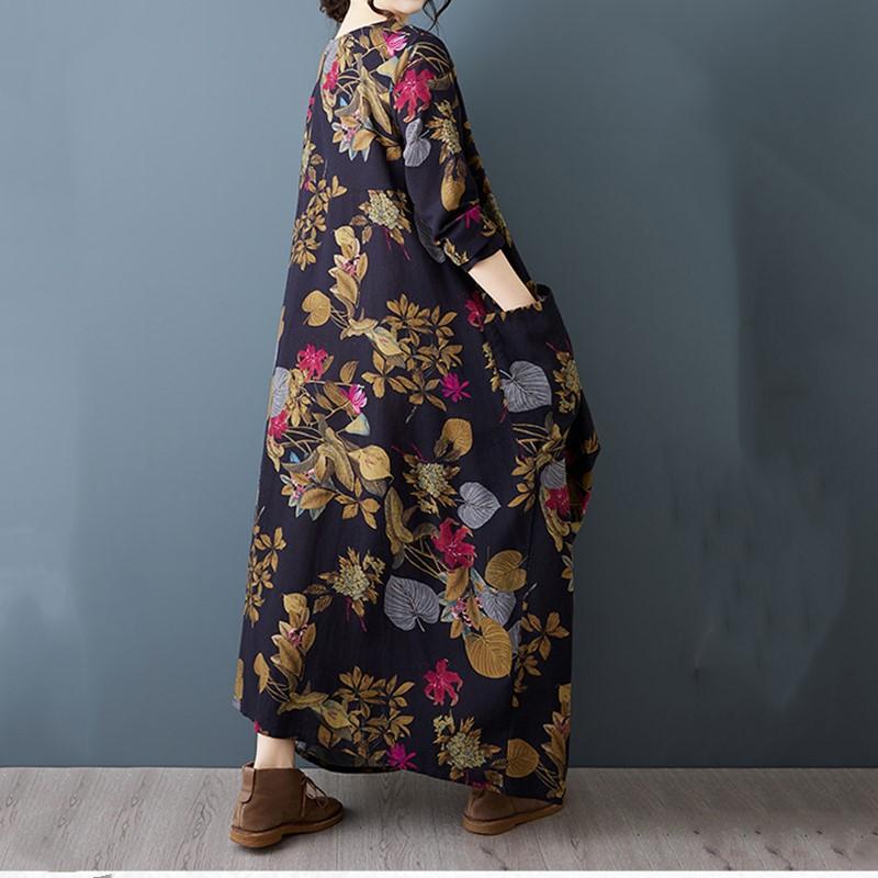 Dlouhý rukáv plus size bavlna vintage květinové novinka šaty pro ženy ležérní volné jarní podzimní šaty