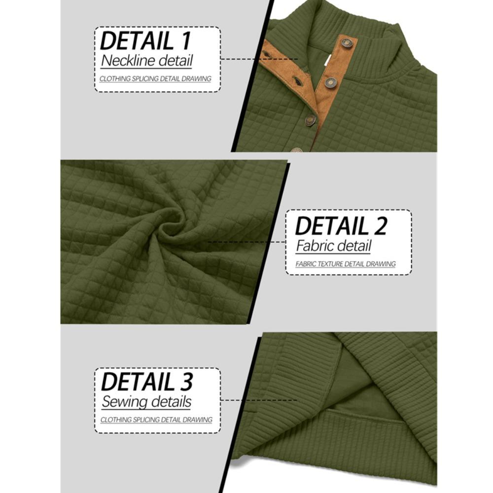 Autumn and Winter Men's New Square Grid Men's Stand Up Collar Single Breasted Casual Long Sleeved Sweatshirt