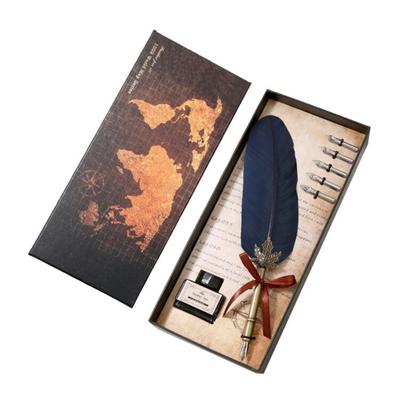 1 Set Retro Classic Texture Practical Calligraphy Feather Dip Pen Quill Foun-tain Writing Portable Birthday/Valentine's Day/Wedding Gifts 10ml
