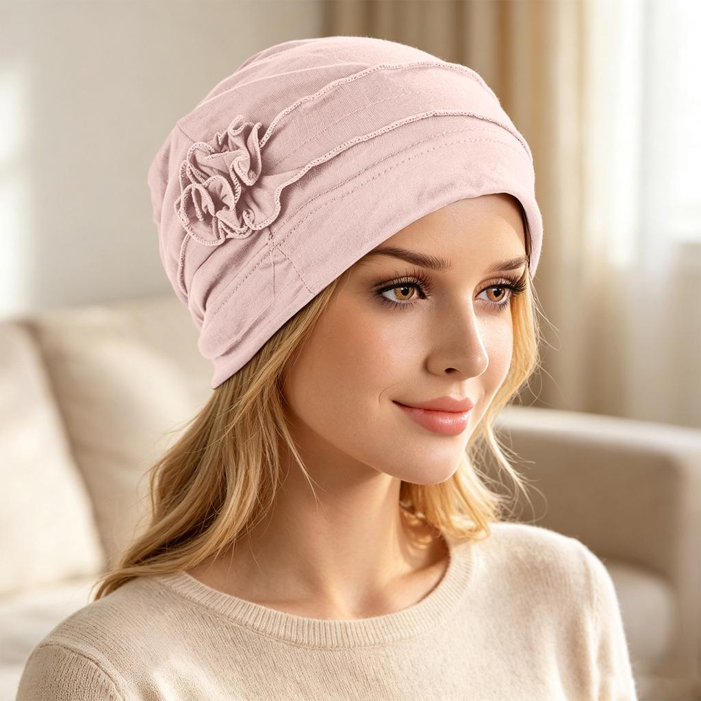 Damen-Turban mit Blumenmuster - Leichte Strickbasis für den täglichen Gebrauch