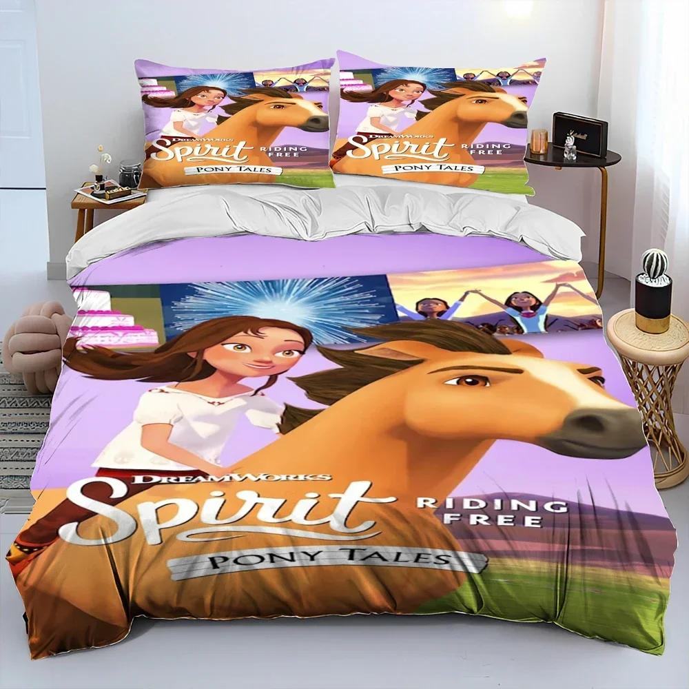

Spirit Riding Free Horses Cartoon Comfortable Duvet Quilt Cover Pillowcase Bedding Set Children Bedroom Decoration Home Textile 70x133cm
