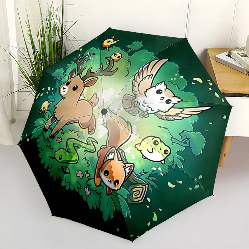 

1pc Cute Little Animals Pattern Automatic Umbrella is Fashionable and Good-Looking, a Portable 3-Fold Umbrella, Suitable for Travel and Daily Use