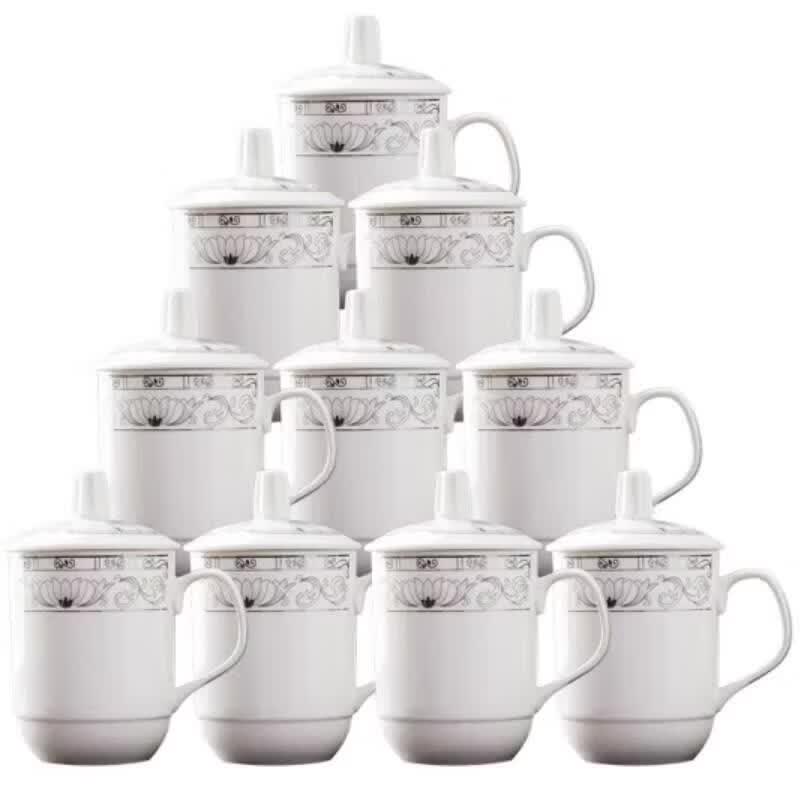 Lanxiangjian Ceramic Conference & Tea Cup Set with Lid (10-Pack)
