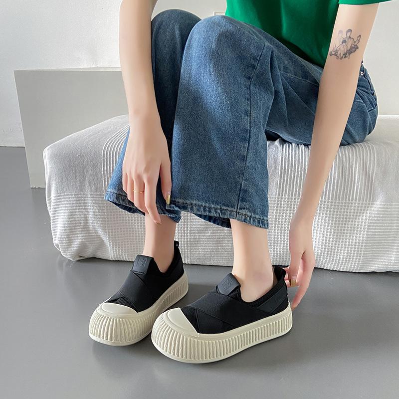 Women's Shoes 2025 New Spring and Autumn Versatile Thick-soled One-pedal Shoes Sports Non-slip Lightweight Biscuits Canvas Shoes Increase Height