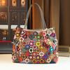 Women'S Bag Leather Shoulder Messenger Bag Flower Color Matching Retro Diamond Women'S Bag Versatile Casual Cowhide Bag