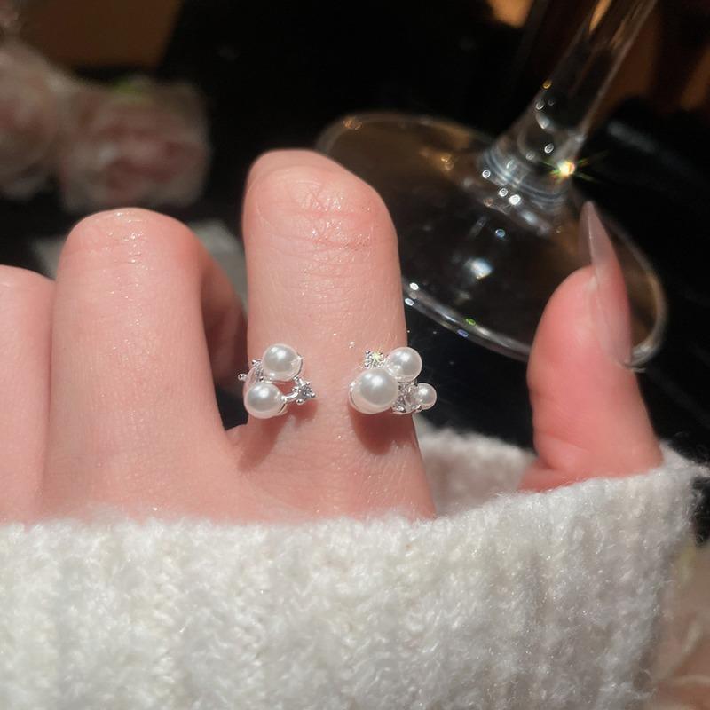 Cold wind zircon pearl opening ring Korean elegant temperament versatile index finger ring light luxury high-end jewelry women