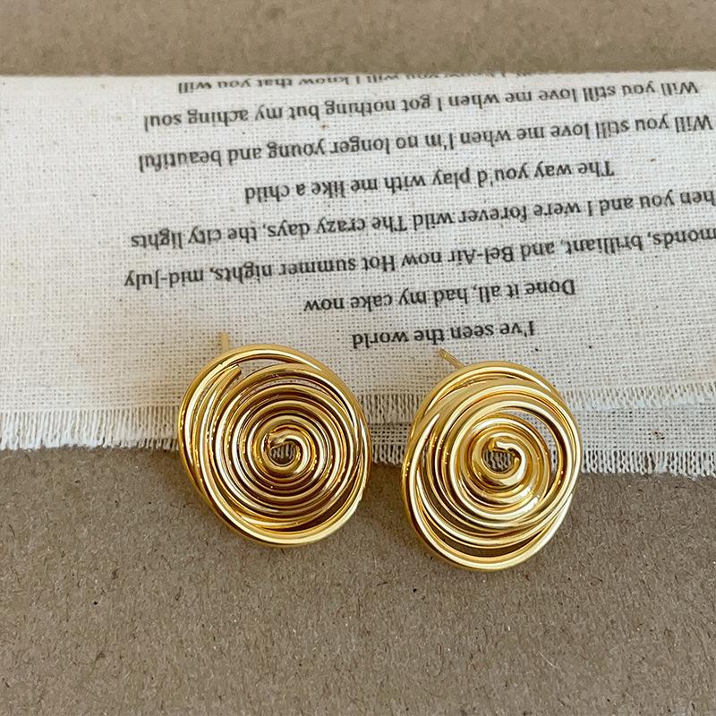 Niche Design Sense Mosquito Coil Disc Line Winding Metal Stud Earrings Women'S Personality Unique Texture Versatile Earrings
