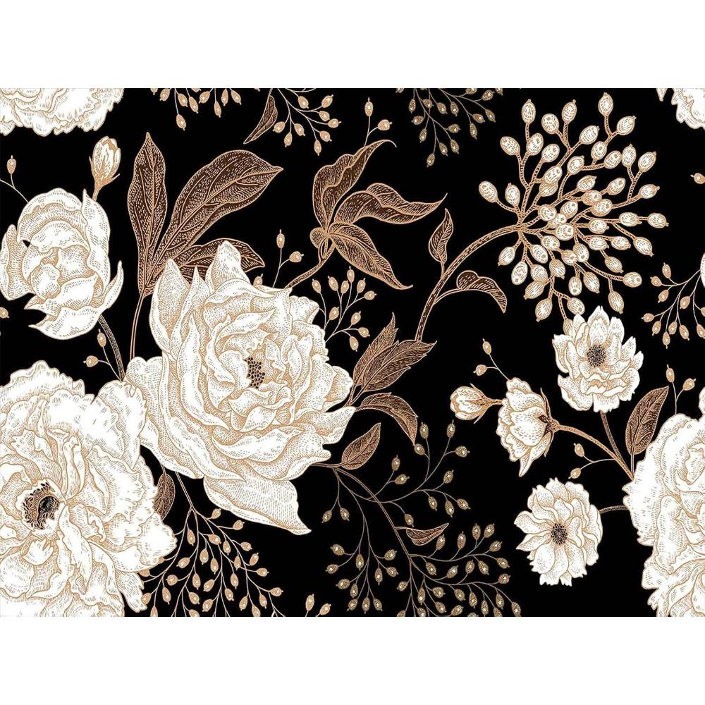 Vintage Gold White Floral Wall Mural Black Background Peony Flower Wallpaper Bedroom Decor