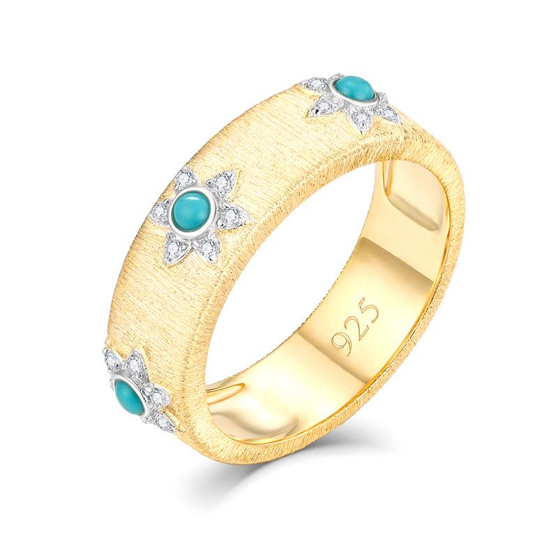 

S925 Sterling Silver Ring Niche Premium Handmade Brushed Turquoise Old Money Wind Ring Elegant Women s Jewelry Gift l (us size 8, hk size 17-18)