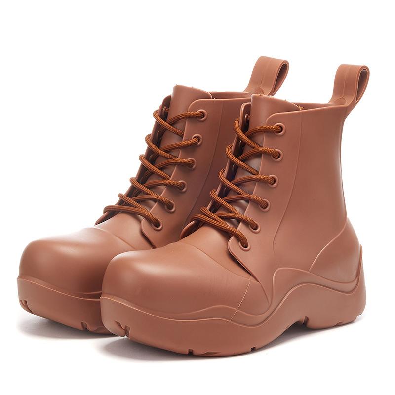 

Водонепроницаемые резиновые сапоги для женщин с увеличением роста, на шнуровке, модные уличные короткие сапоги, износостойкая и нескользящая женская обувь 40/41 коричневый