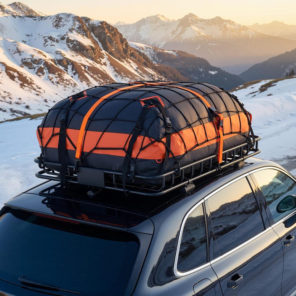 Roof Rack Cargo Basket, 1371 x 864 x 102 mm, Heavy Duty Roof Top Carrier Basket with Waterproof Bag, Cargo Net, Ratchet Straps, 90.72 kg Capacity,