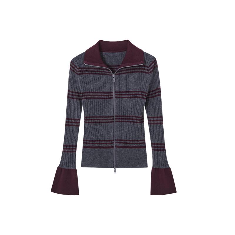 Women's Wool Blend Color Block Zipper Knit Cardigan