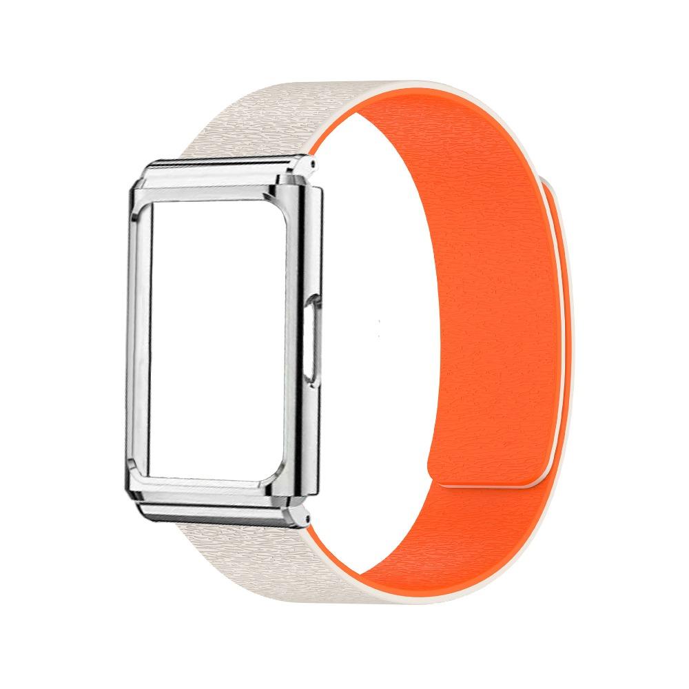 

Metal Frame Protective Case + Wood Grain Magnetic Dual Color Silicone Strap for Huawei Band 11 Pro оранжевый/бежевый