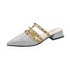 Rivet shoes French sense rivet cool slippers women's summer wear flat-bottomed summer and Korean version patent leather pointed head half slippers