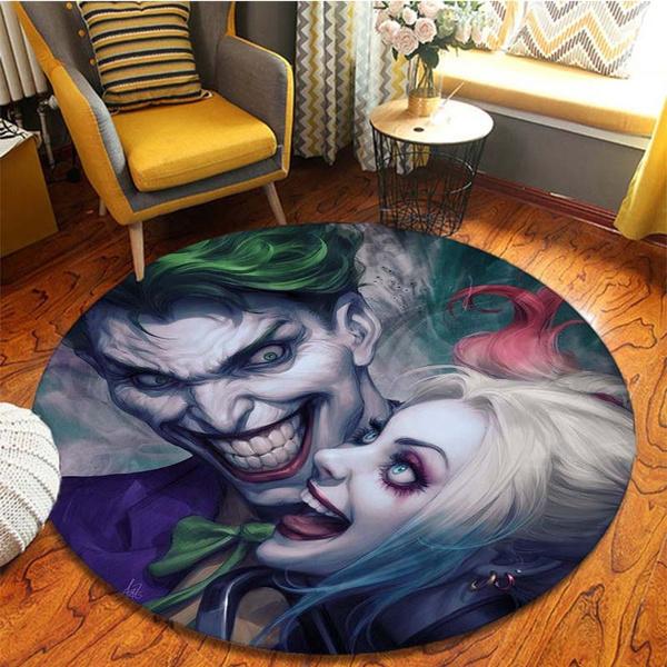 Horror Movie Character Joker Pattern Round Carpet Area Rug Nordic 3D Joker Clown Carpet Cartoon Carpet Dining Room Decor