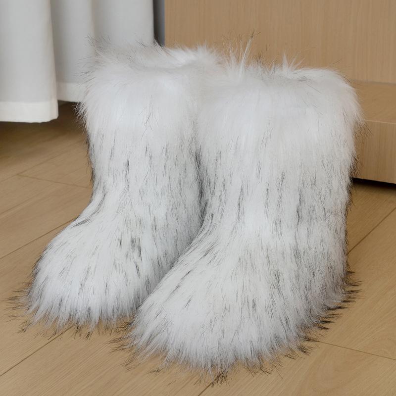 Mao Mao Stiefel Warm und Rutschfest Imitation Waschbärfell Gras Winter Schneestiefel