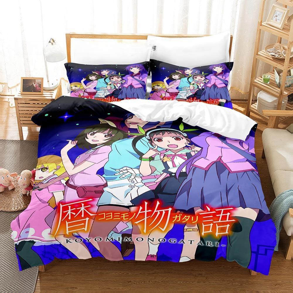 Fashion 3D Print Anime Monogatari Series Bedding Set Single Twin Full Queen King Size Bed Set Adult Kid Bedroom Duvet Cover Sets