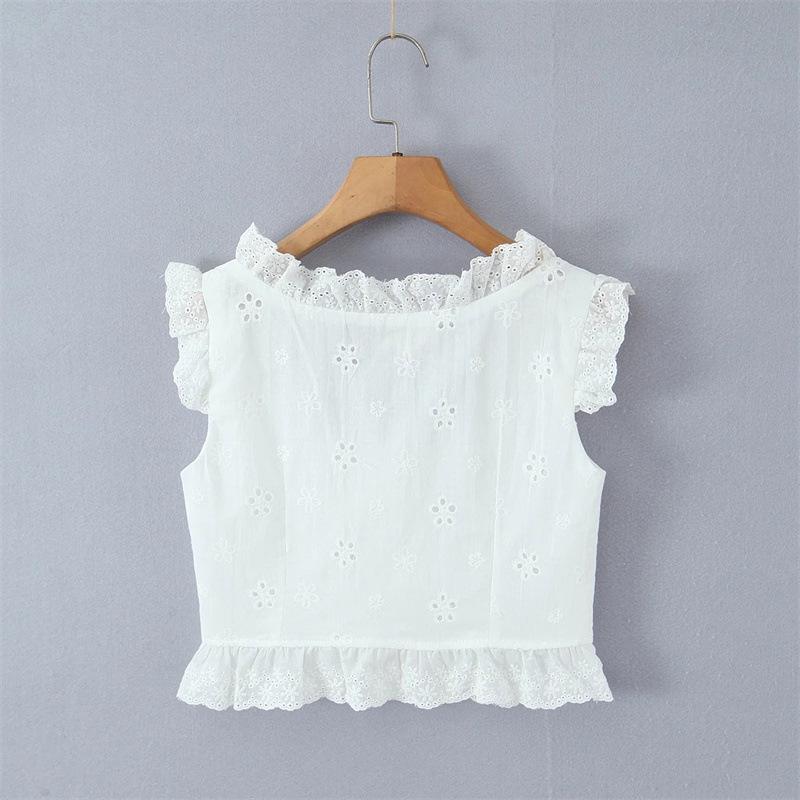 Women's Embroidered Lace Flutter Sleeve Top & Drawstring Cake Skirt Set