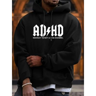 Polyester Men's Pullover Hoodie, Loose Fit, Warm Casual Hooded Sweatshirt with Drawstring for Fall Winter