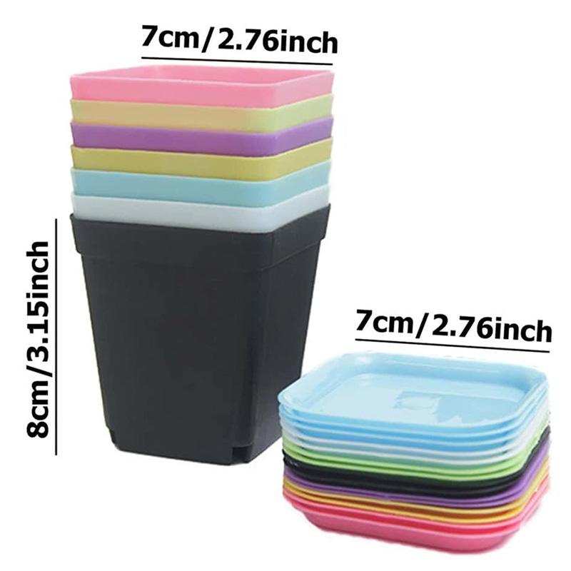 6/12/24pcs Mini Square Pot Flower Pot Succulent Pot Seven Colors Little Black Square Plastic Pot Seedling Tray Gardening TMZ