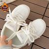 Women's Trendy Velvet-Lined Thick-Soled White Sneakers for Autumn/Winter