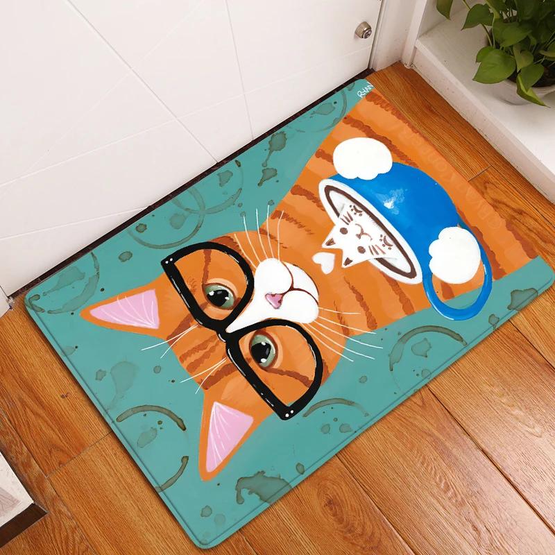 Cute Cat Animals Pattern Anti-Slip Carpet Bath Kitchen Super Absorbent Door Mats Non Slip Area Rugs for Home Living Room Decor