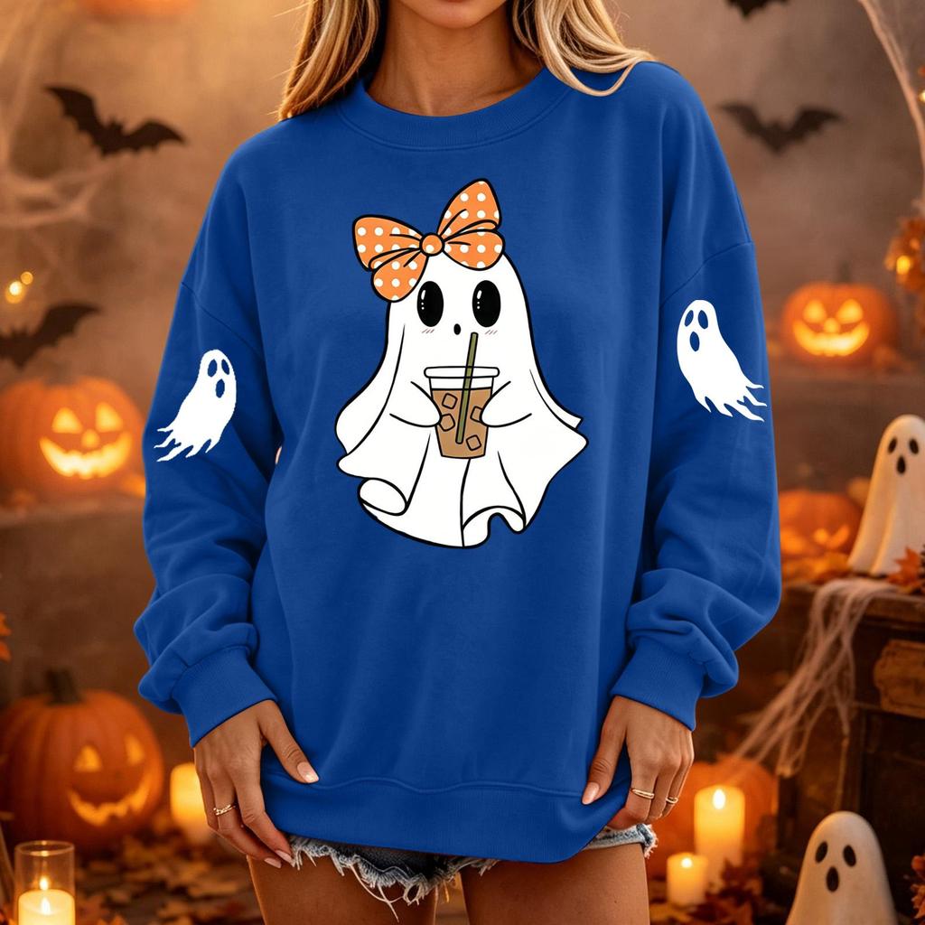 Women's Pullover Sweatshirt, Casual Long Sleeve Neck Loose Fit Color Top