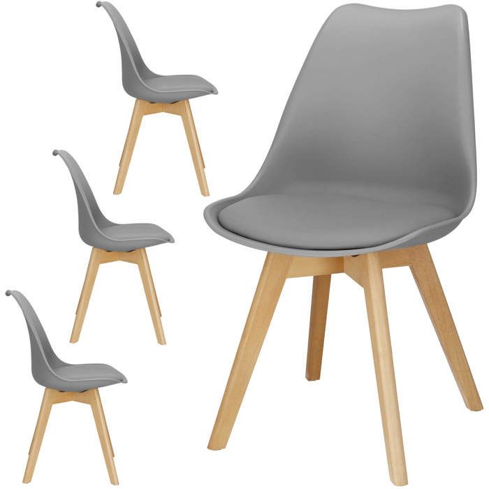 Chaise scandinave - SPRINGOS - SPRINGOS 4pcs - Lot de 4 - Assise rembourrée - Gris - Charge 125 kg