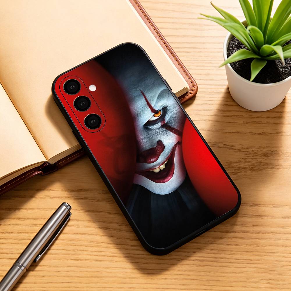 

Creepy Clown silhouette with Red Balloons Phone Case Black Silicone Soft For Samsung Galaxy A73,A72,A71,A70,A53,A52,A51 Samsung a13 5g