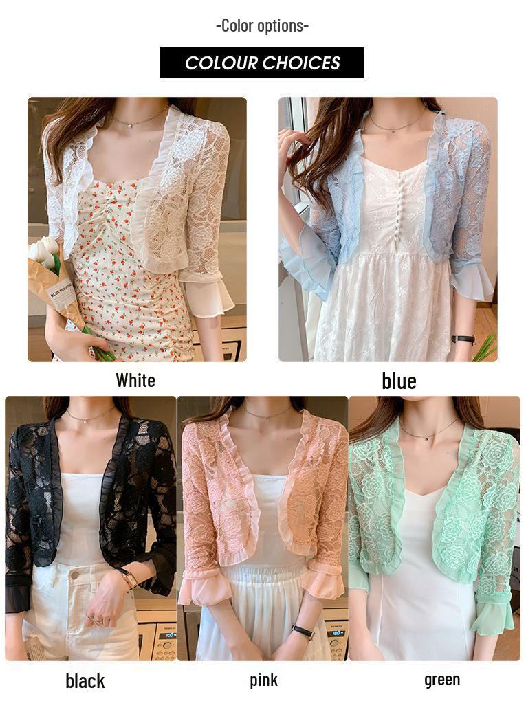 Damen Kurzarm Chiffon Spitzen Bolero: Schulterfreies Sonnenschutz-Schal