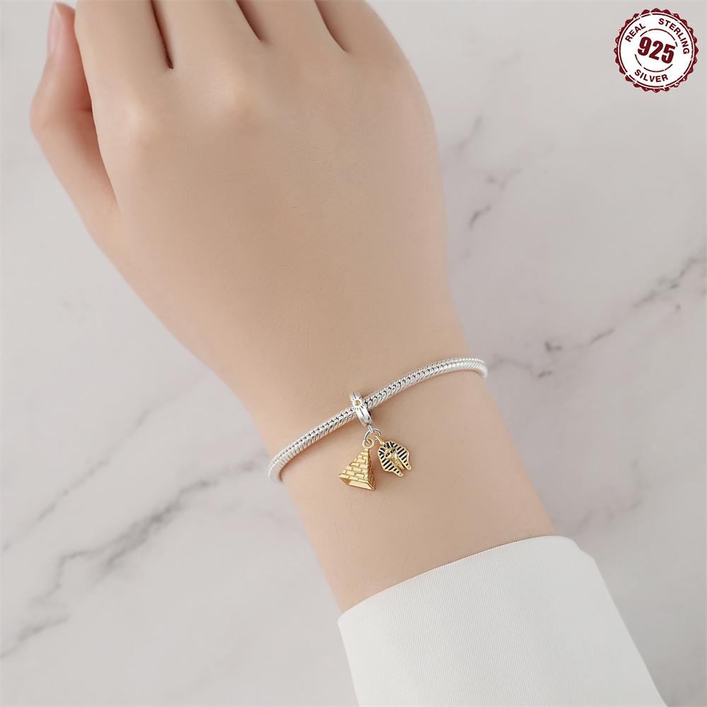 Original Copper Charms Luxury Golden Pyramid Pendant Beads Fit Bracelet Diy Women Making Delicate Gift