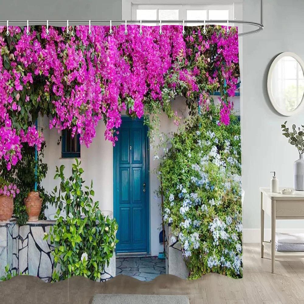 Forest Shower Curtains Sunshine Green Trees Plants Brown Window Nature Landscape Polyester Bathroom Curtain Set Decor with Hooks