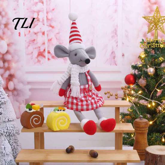 Zacht Knuffel Cadeau Kerst Knuffel Muis Pop, Knuffeldier Speelgoed met Kerstmuts, Pop Schattig Ornament voor Feestelijk Huis Tafelblad Plank Decoratie Kerstboom