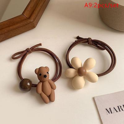 Colorful Hair Scrunchies Caramel Colored Bow Bear Beads Flowers Hair Rope Elastic Hair Bands Girls Women Girl Accessories