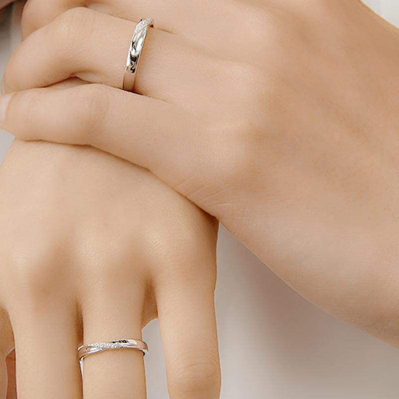 Otwarty Temperament, Twist, Pierścionek dla pary z piaskiem błyskotliwym, Prosty, Matowy, Płynący Urok, Styl dla pary, Lekki Luksus, Pierścionek dla pary, Prezent na Walentynki