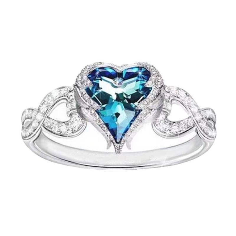 Womens Heart-Shaped Ocean Blue Ring Alloy Fashion Jewelry Size 5-11