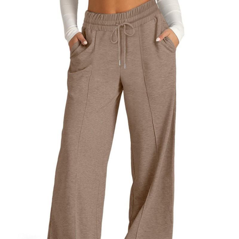 Womens High-Waist Drawstring Wide-Leg Casual Pants Slim Fit Solid Color Lightweight Stretch Trousers 2026 Winter