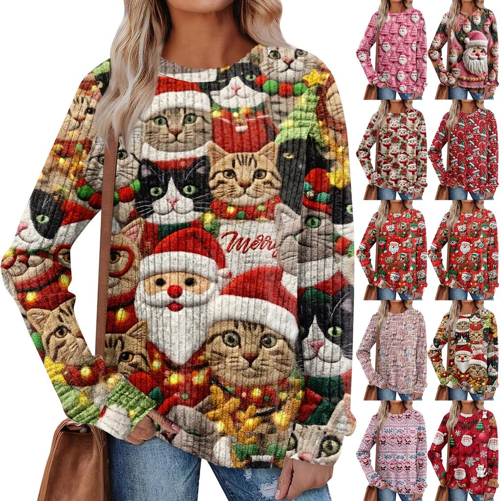 Women's Printed Lightweight Brushed-Cotton Round Neck Top