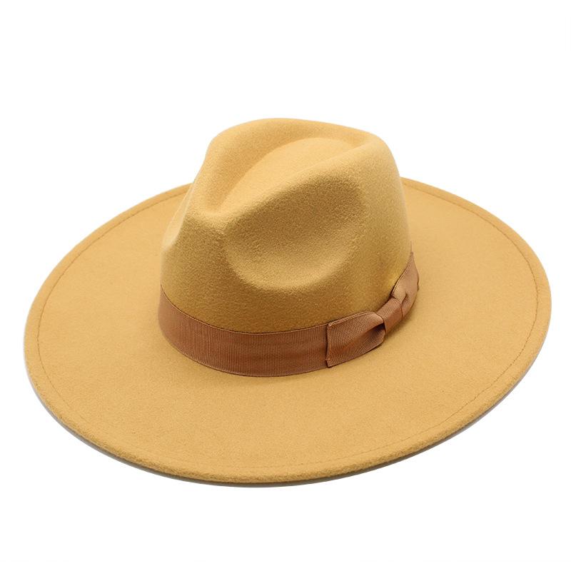 Wool British Retro Jazz Hat, Men'S And Women'S Eaves Straight-Brimmed Top Hat, Felt Hat Versatile