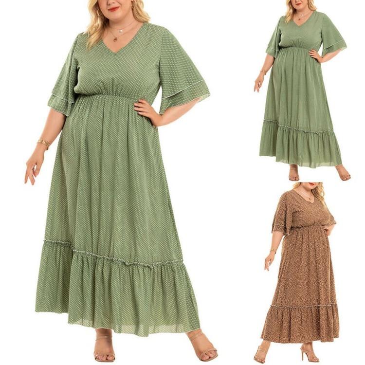 Kjøp Women Summer Half Sleeve Maxi Dress Ladies Casual Beach VNeck
