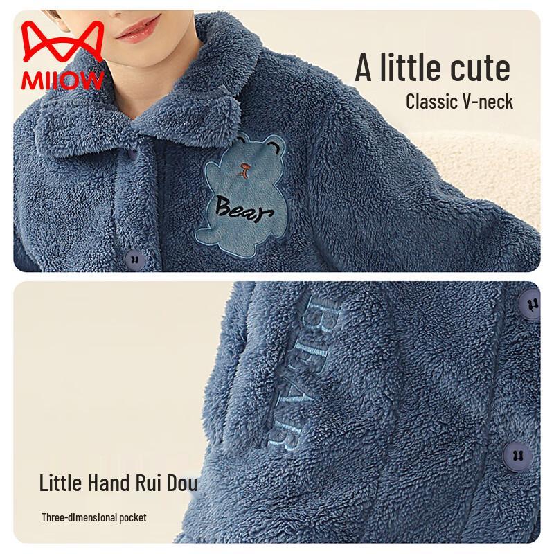 MaoRen Boys' Thickened Double-Sided Warm Fleece Pajama Set